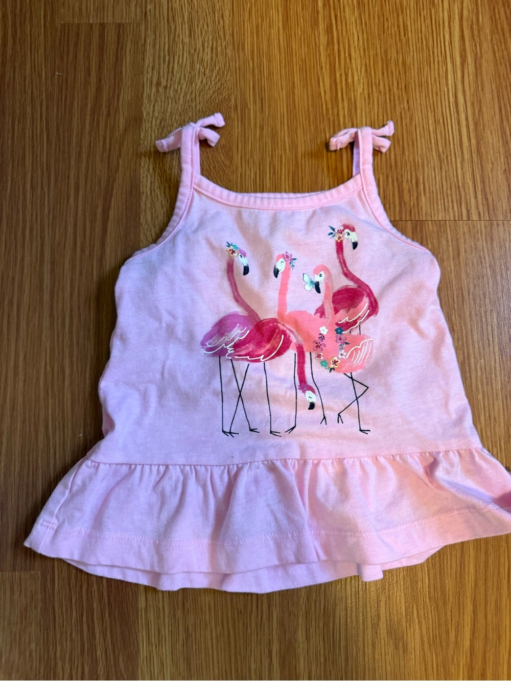 Girls Pink Flamingo Tank Top with Ruffle Hem